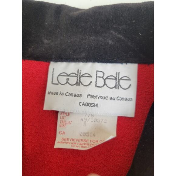 Leslie Belle Red Black Velvet Collar 2-Piece Formal Work Skirt & Jacket Size 8 - Picture 2 of 16